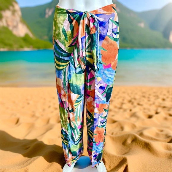 Kona Sol Pants - Kona Sol Blue Orange Maxi Beach Wrap Trousers Size S